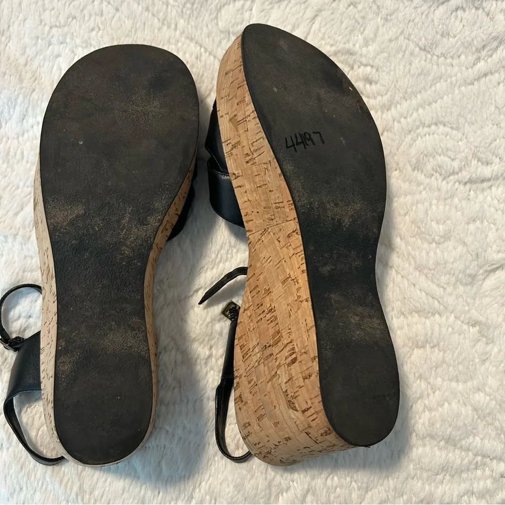Kork-Ease Black Wedge Sandals Cork Platform Sz 11 Summer Vacation Comfy Vacation